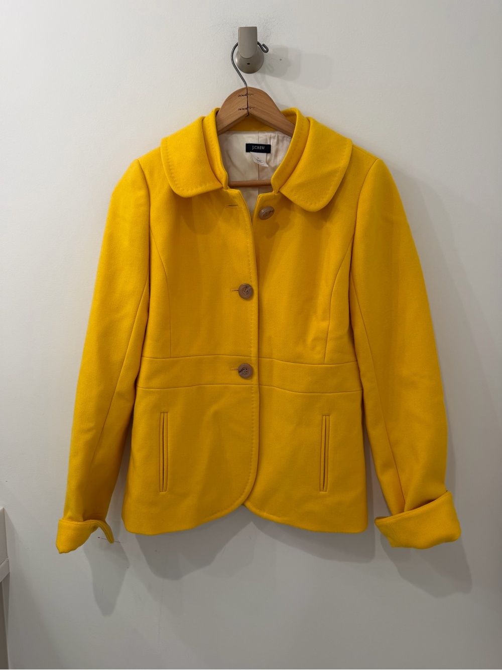 Vintage J.Crew Women’s Peter Pan Collar Yellow Wool Button Down Jacket Coat Sz 6